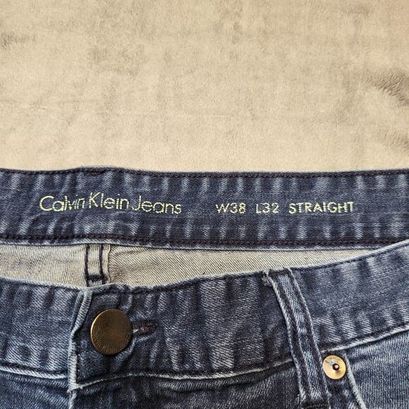 Calvin Klein Jeans Mens 38x31 Blue Straight Leg Stretch Denim Classic Pants - Picture 3 of 9